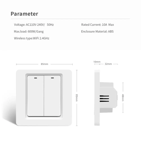 Tuya WiFi EU Smart Switch - 1/2/3 Gang Push Button & Scene Panel - Image 2