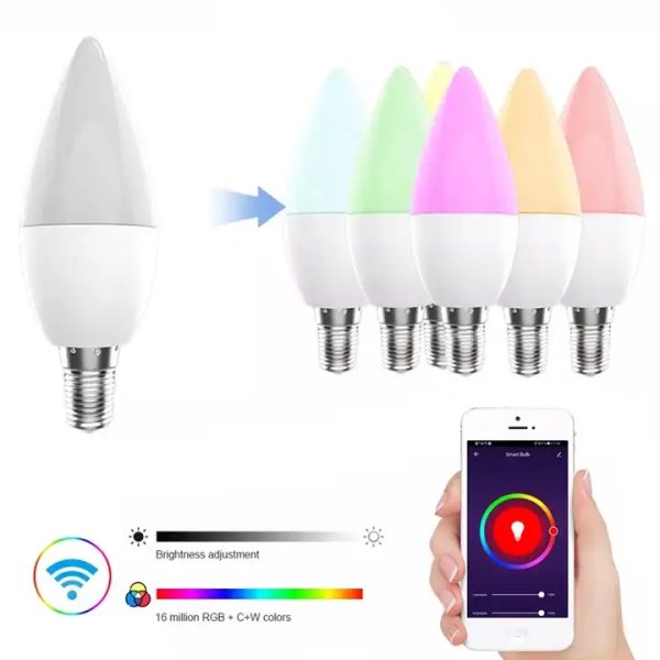 Tuya Smart RGBCW Bulb - 5W E14 Candle, WiFi/Zigbee, Alexa/Google Voice - Image 2