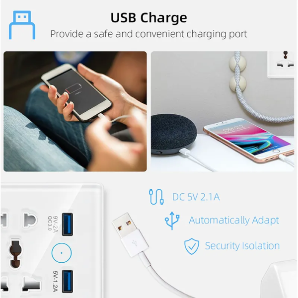 Zigbee Smart Socket: 2 AC Outlets + Dual USB Charger - Universal Wall Plug - Image 3