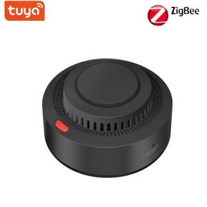 Black Tuya Zigbee Smoke Detector - UL217 Certified, APP Control, Works with Alexa & Home Assistant