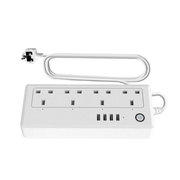 UK Tuya Smart Power Strip: 4 Sockets + 4 USB Ports with Voice & Timer Control
