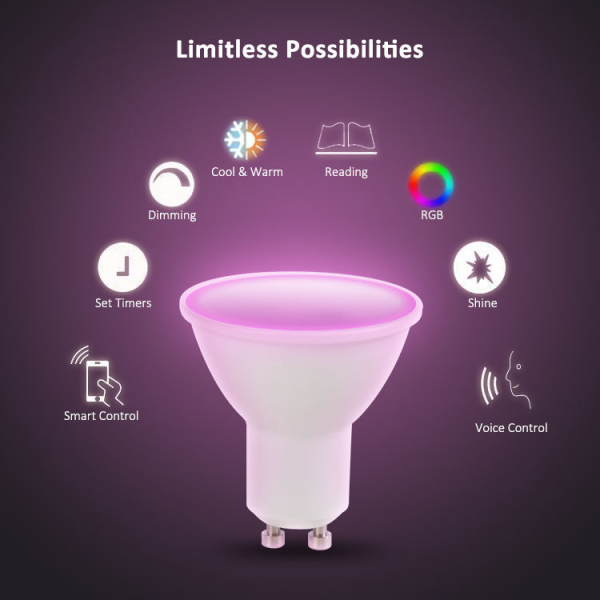 Tuya WiFi GU10 RGB Bulb - 5W/7W, 16M Colors, Voice & App Control - Image 2