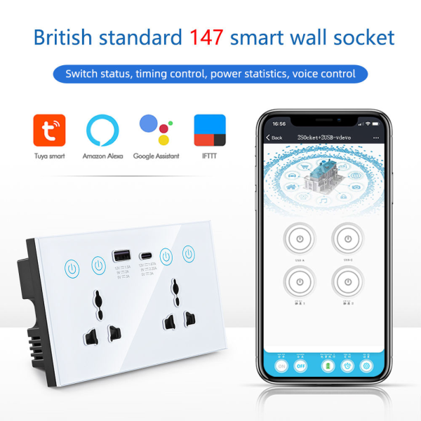 Tuya Smart Plug with USB-C/USB-A & Voice Control - 10A Timer Outlet - Image 2
