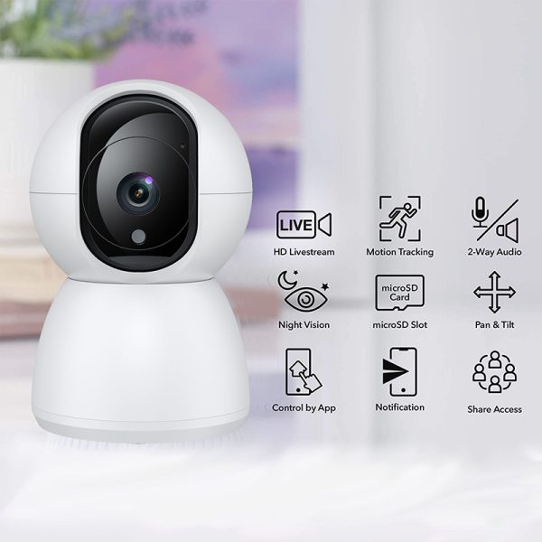 HD Indoor WiFi Camera: Auto-Tracking PTZ Baby Monitor with Night Vision & Two-Way Audio - Image 2