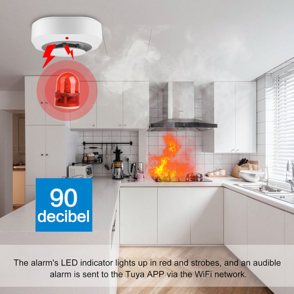 Tuya WiFi Smoke & Fire Alarm - Wireless Detector w/ App Alerts & 85dB Siren - Image 2