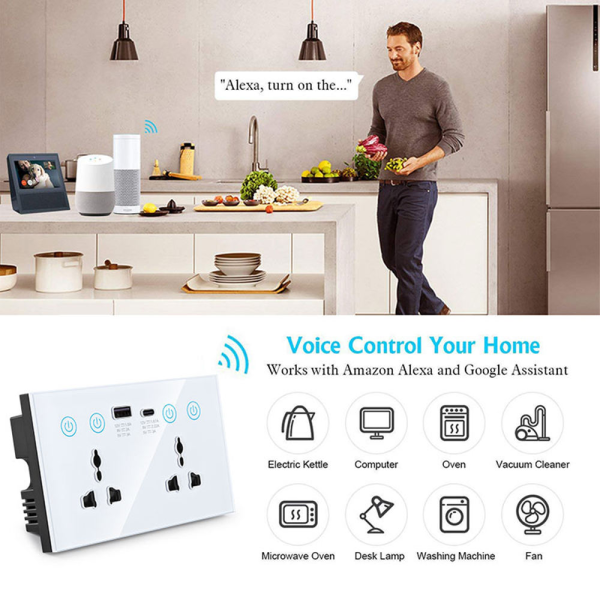 Tuya Smart Plug with USB-C/USB-A & Voice Control - 10A Timer Outlet - Image 3