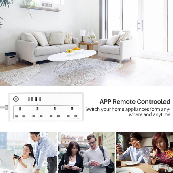 UK Tuya Smart Power Strip: 4 Sockets + 4 USB Ports with Voice & Timer Control - Image 4