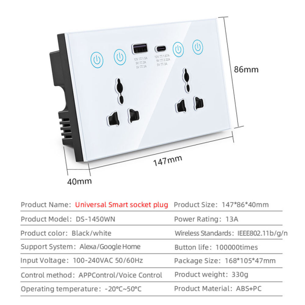 Tuya Smart Plug with USB-C/USB-A & Voice Control - 10A Timer Outlet - Image 5