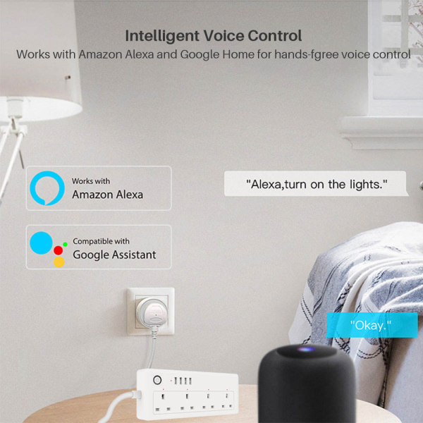 UK Tuya Smart Power Strip: 4 Sockets + 4 USB Ports with Voice & Timer Control - Image 5