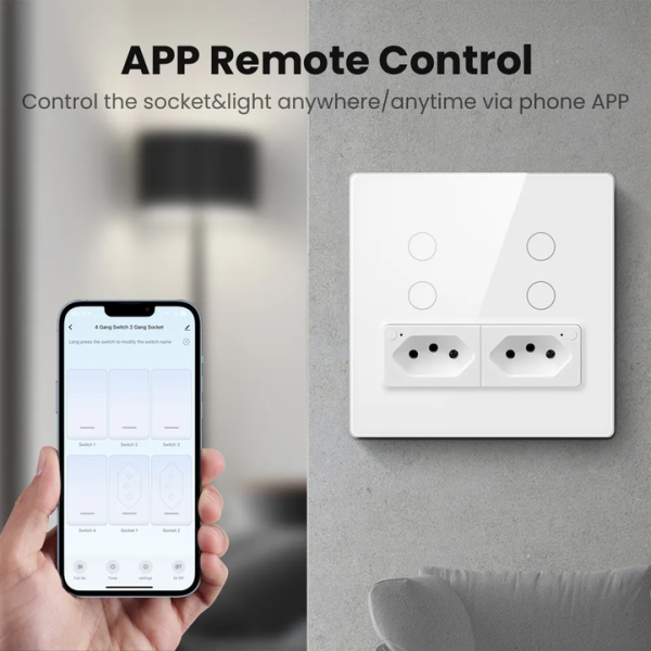 Tuya Smart Brazil WiFi 4 Light Switch Wall with Socket and Brazilian Plug - Image 4