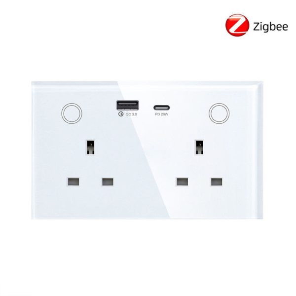 UK Standard Tuya Zigbee Smart Socket with Touch Glass Panel and USB-C PD - Image 6