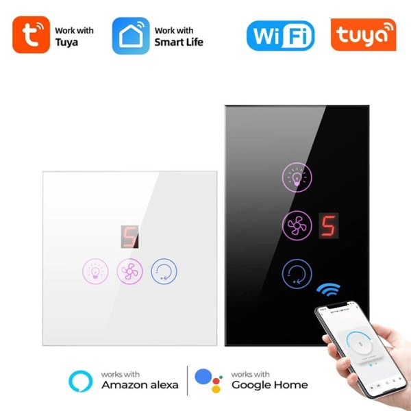 EU/UK Smart WiFi Ceiling Fan Lamp Switch with Tuya Remote and Alexa Compatibility - Image 4