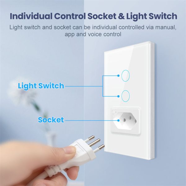 Tuya Brazil 2 Gang WiFi Touch Light Wall Switch with Sockets - Image 2
