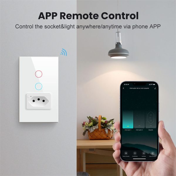 Tuya Brazil 2 Gang WiFi Touch Light Wall Switch with Sockets - Image 3