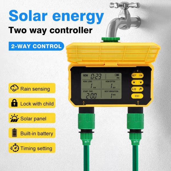 Dual-Outlet Solar-Powered Smart Irrigation Controller with Rain Sensor & Child Lock - Image 3