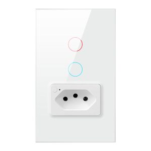 Tuya Brazil 2 Gang WiFi Touch Light Wall Switch with Sockets