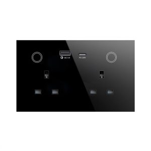 UK Standard Tuya Zigbee Smart Socket with Touch Glass Panel and USB-C PD