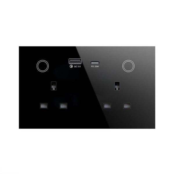 UK Standard Tuya Zigbee Smart Socket with Touch Glass Panel and USB-C PD