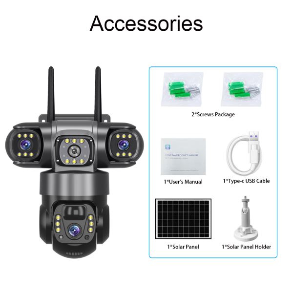 V380 Pro 4G Solar Security Camera - Triple-Lens 6MP, 355° PTZ, AI Detection, Weatherproof - Image 6