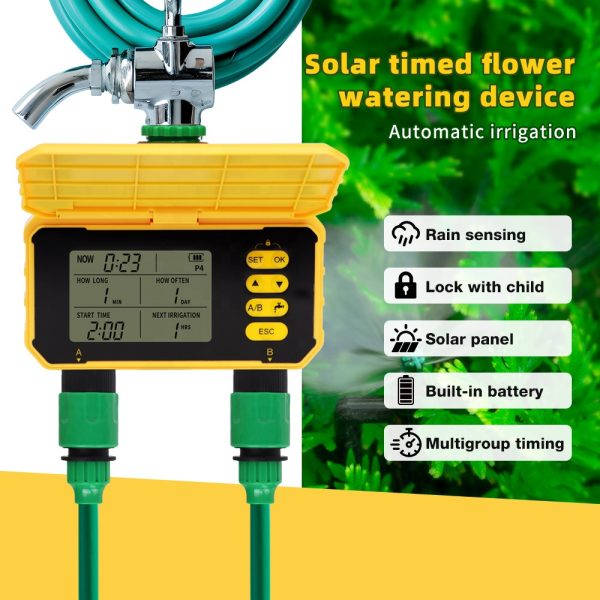 Dual-Outlet Solar-Powered Smart Irrigation Controller with Rain Sensor & Child Lock - Image 5