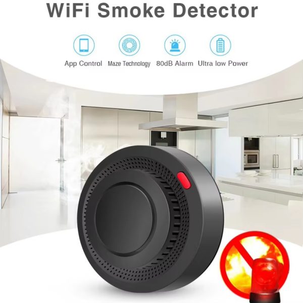 Black Tuya Zigbee Smoke Detector - UL217 Certified, APP Control, Works with Alexa & Home Assistant - Image 2