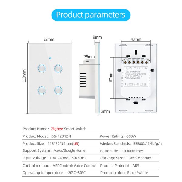 US AU Tuya Zigbee Multi-Gang Touch Light Switch with Groove Design - Image 6